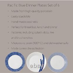 Pacific Mixed Patterns Dinner Plates, 11.4, Blue/White, Set of 6
