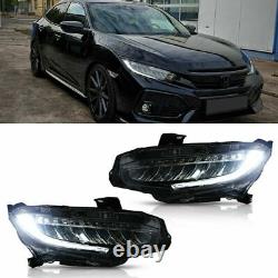 Pair LED Headlights For 2016-2021 Honda Civic With Sequential Turn Signal A Set