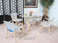 Parisian Rattan and Woven Wicker 5 Piece Dining Furniture Set (Blue/White)