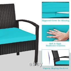 Patiojoy 3PCS Patio Rattan Furniture Set Table Cushioned Sofa Turquoise