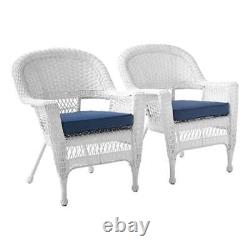 Pemberly Row Wicker / Rattan Chair with Cushion in White/Blue (Set of 2)