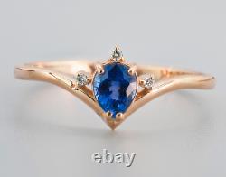 Prong Set Blue & White 0.52CT Moissanites In 10K Rose Gold Women's Wedding Ring