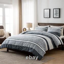 Queen Comforter Set, Queen(90x90) Varied Shades of Greyish-blue / White