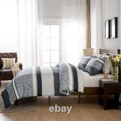 Queen Comforter Set, Queen(90x90) Varied Shades of Greyish-blue / White
