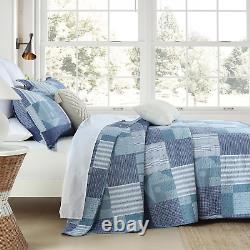 Queen Quilt Set 100% Cotton Blue Quilt, Light Blue White Plaid Quilt, Striped