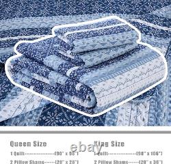 Quilt King Size -Comforter King Quilt Bedding Set, Navy Blue White Striped Quilte