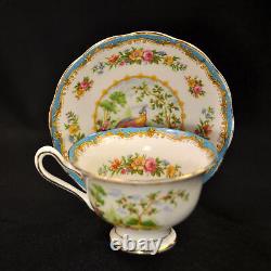 Royal Albert 4 Cups & 4 Saucers Chelsea Bird Blue Multicolor withGold 1940's Avon