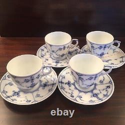 Royal Copenhagen Blue-white Porcelain Cup & Saucer Set Of 4