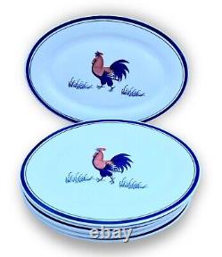 SET (8) Chinese ROOSTER 14 Oval Dinner Plates Blue & White Ceramic Stoneware