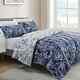 Shalala Comforter Set, 7-piece Floral Soft King 01 Blue & White-white Sheets
