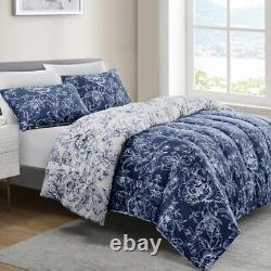 SHALALA Comforter Set, 7-Piece Floral Soft King 01 Blue & White-white Sheets