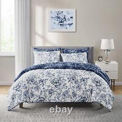 SHALALA Comforter Set, 7-Piece Floral Soft King 01 Blue & White-white Sheets