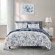 Shalala Comforter Set, 7-piece Floral Soft King 02 Blue & White-white Sheets