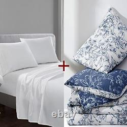 SHALALA Comforter Set, 7-Piece Floral Soft King 02 Blue & White-white Sheets