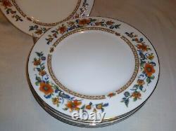 Sango Diplomat White Porcelain Luncheon Plates Blue Orange Flower 7.5 Set Of 7