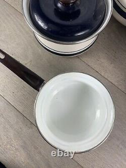 Sanko Classic Series cookware 4x pan set with Lids Blue & White Porcelain
