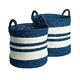 Set 2 Large Coastal Casual Blue White Stripe Tall Hamper Tote Baskets Handles