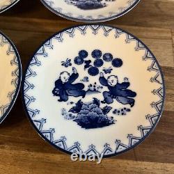 Set Of 6 Vintage blue and white decorated signed plate Jintong Boy 4 5/8