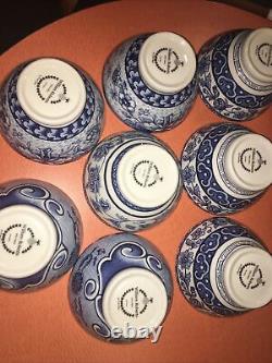 Set Of 8 William Roberts White Blue Reverie Floral Fine China Rice Soup Bowls
