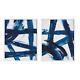 Set Of 2 Abstract Linear Modern Blue White Prints Indigo Navy 30 Inch Large