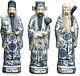Set Of 3 Blue & White Porcelain Asian Chinese Lucky Gods Sculpture Statue Figure