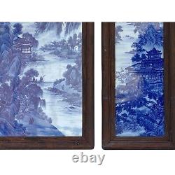 Set of 3 Chinese Porcelain Blue White Mountain Scenery Wall Panel cs7247