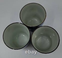 Set of 3 Japanese Sake Cups Blue and White Floral Pattern Porcelain Tea Cups