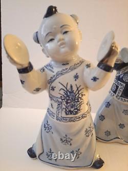 Set of 3 Vintage Chinese Blue & White Porcelain Musicians 10.5