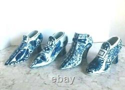 Set of 4 Collectable Porcelain White and Blue Chinoiserie Hand Painted Lady's Bo