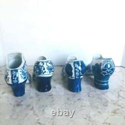 Set of 4 Collectable Porcelain White and Blue Chinoiserie Hand Painted Lady's Bo