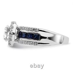 Sterling Silver Rhodium-plated Cubic Zirconia & Lab Created Sapphire Ring Size 8