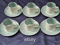 Sussie Cooper Set of 6 Blue & White Raised Dots Cups & Saucers 12 Pieces 1950'S