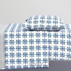 Swedish Floral Blue White 100% Cotton Sateen Sheet Set by Spoonflower