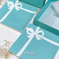 Tiffany & Co Blue Bow Dessert Plate with Box, Set of 2 Square Dessert Plates