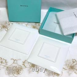 Tiffany & Co Blue Bow Dessert Plate with Box, Set of 2 Square Dessert Plates