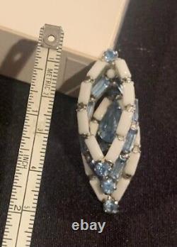 Vintage Art Deco Jewelry Set Blue White Silver Earrings and Necklace