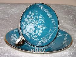 Vintage Aynsley Aqua Blue White Rose Gorgeous teacup set