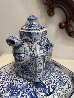 Vintage Oriental Blue/White Dragon Design Porcelain Tea Pot Set