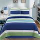 Waylon Navy Blue Green White Striped 100% Cotton Reversible Bedding Quilt Set, C