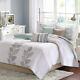 White Blue Beige Embroidery Leaves 6 Pc Quilt Set Coverlet Queen King Bedding