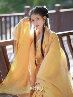 Women Cosplay Costume Chinese Stage Dance Hanfu Dress Traditional Yellow Dress