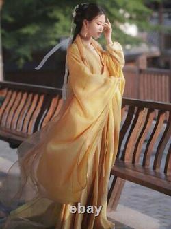 Women Cosplay Costume Chinese Stage Dance Hanfu Dress Traditional Yellow Dress