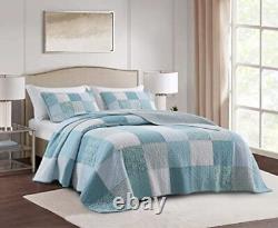 Zahara 3-Piece Boho Chic Patchwork Quilt Set Blue White Ditsy Floral Candy